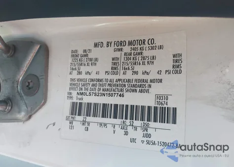 2022 Ford Transit Connect Xl z USA, uszkodzony, nr VIN NM0LS7S23N1507746
